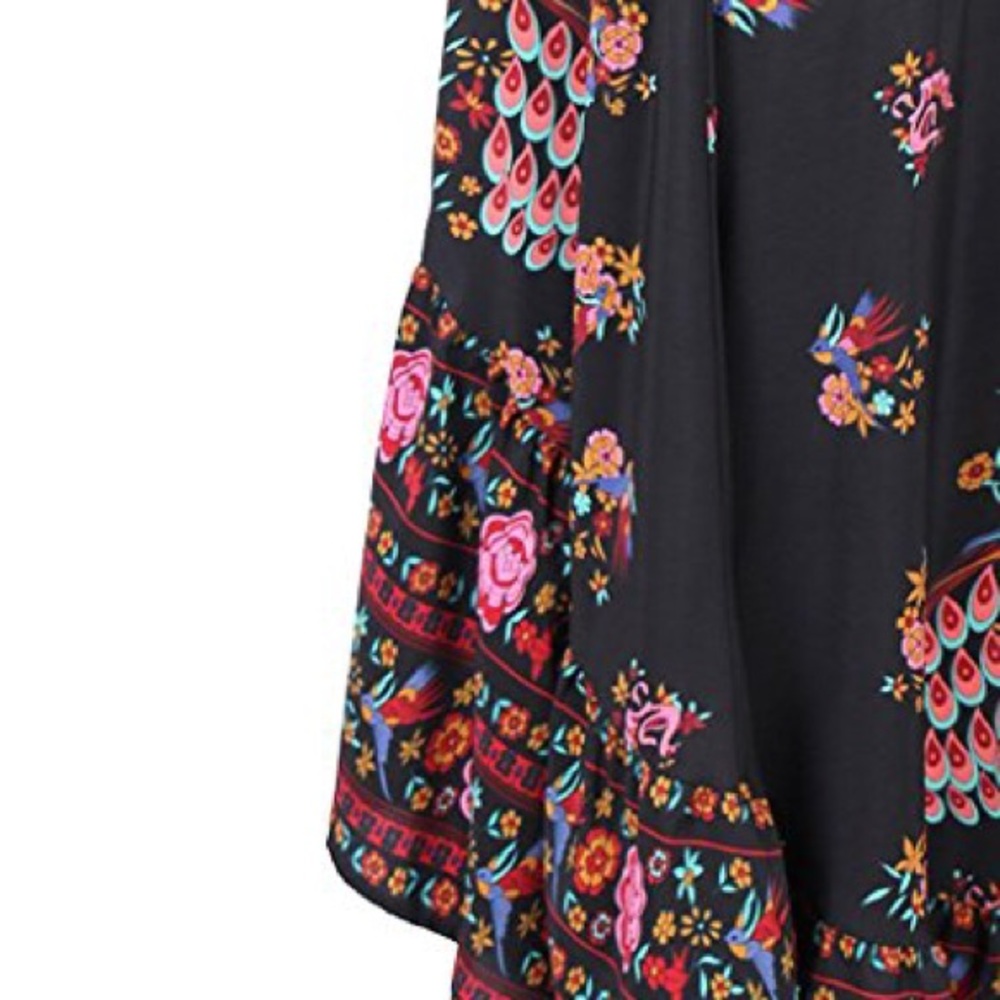 🎉HP🎉 Black FLORAL Hi-Low Ruffle Hem Maxi DRESS - Picture 5 of 6